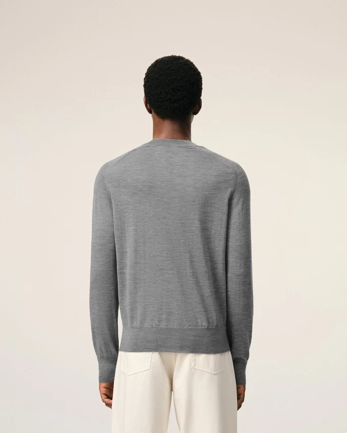 Grey Wool Crewneck Ami De Coeur Sweater Grey Wool Crewneck Ami De Coeur Sweater
