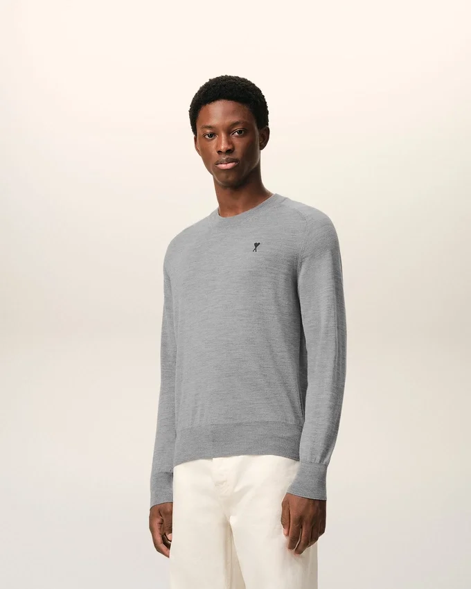 Grey Wool Crewneck Ami De Coeur Sweater Grey Wool Crewneck Ami De Coeur Sweater