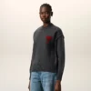 Grey Wool Crewneck Sweater with Contrasted Ami De Coeur