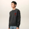 Grey Wool Crewneck Sweater with Contrasted Ami De Coeur