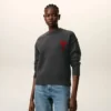 Grey Wool Crewneck Sweater with Contrasted Ami De Coeur