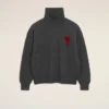 Grey Wool Funnel Neck Sweater with Contrasted Ami De Coeur