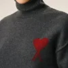 Grey Wool Funnel Neck Sweater with Contrasted Ami De Coeur