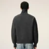 Grey Wool Funnel Neck Sweater with Contrasted Ami De Coeur