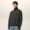 Grey Wool Funnel Neck Sweater with Contrasted Ami De Coeur