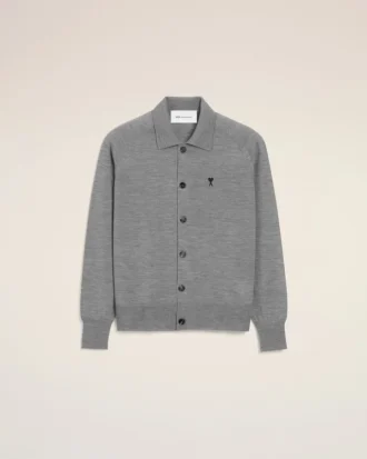 Grey Wool Shirt Collar Ami De Coeur Cardigan