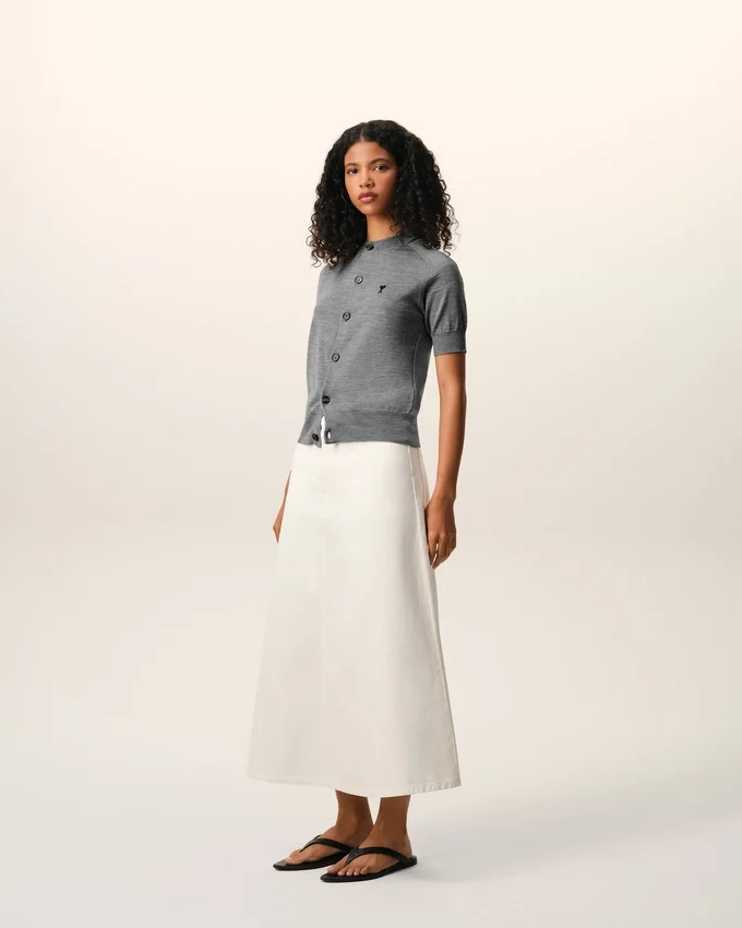 Grey Wool Short Sleeves Ami De Coeur Cardigan Grey Wool Short Sleeves Ami De Coeur Cardigan