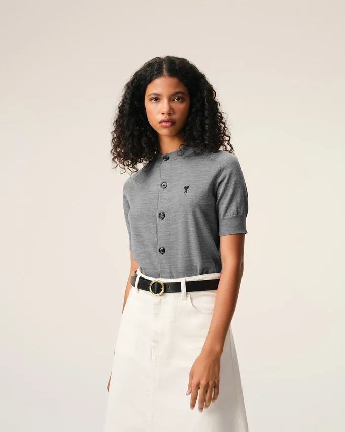 Grey Wool Short Sleeves Ami De Coeur Cardigan Grey Wool Short Sleeves Ami De Coeur Cardigan