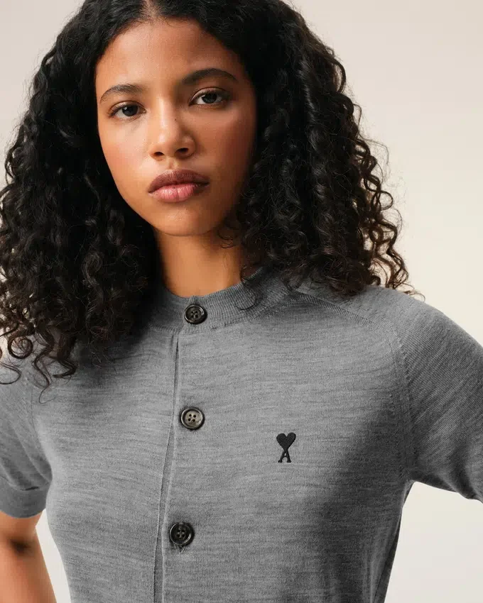 Grey Wool Short Sleeves Ami De Coeur Cardigan Grey Wool Short Sleeves Ami De Coeur Cardigan