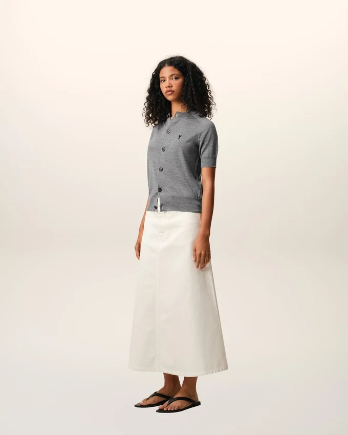 Grey Wool Short Sleeves Ami De Coeur Cardigan Grey Wool Short Sleeves Ami De Coeur Cardigan