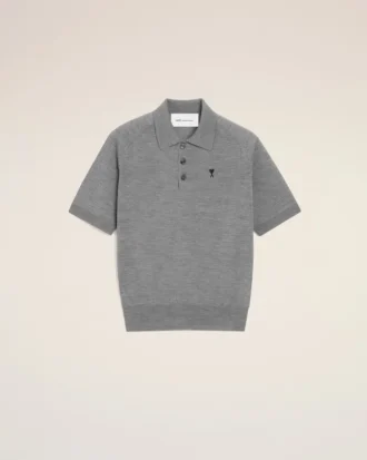 Grey Wool Short Sleeves Ami De Coeur Polo