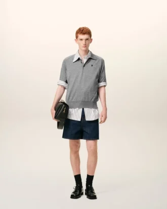 Grey Wool Short Sleeves Ami De Coeur Polo