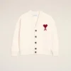 Natural Wool Cardigan with Contrasted Ami De Coeur