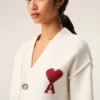 Natural Wool Cardigan with Contrasted Ami De Coeur