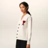 Natural Wool Cardigan with Contrasted Ami De Coeur