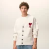Natural Wool Cardigan with Contrasted Ami De Coeur