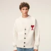 Natural Wool Cardigan with Contrasted Ami De Coeur