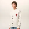 Natural Wool Cardigan with Contrasted Ami De Coeur