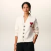 Natural Wool Cardigan with Contrasted Ami De Coeur