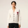 Natural Wool Cardigan with Contrasted Ami De Coeur