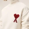 Natural Wool Funnel Neck Sweater with Contrasted Ami De Coeur
