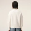 Natural Wool Funnel Neck Sweater with Contrasted Ami De Coeur