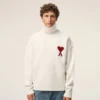 Natural Wool Funnel Neck Sweater with Contrasted Ami De Coeur