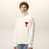 Natural Wool Funnel Neck Sweater with Contrasted Ami De Coeur