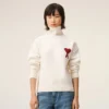 Natural Wool Funnel Neck Sweater with Contrasted Ami De Coeur