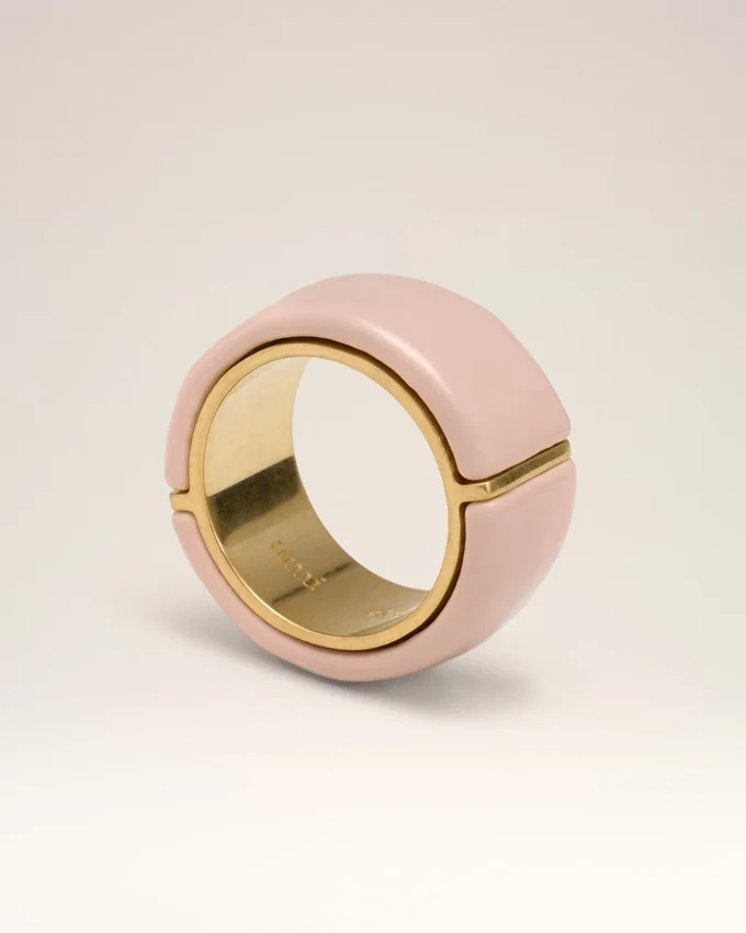 Pink Brass Hammered Lacquered Ring Pink Brass Hammered Lacquered Ring
