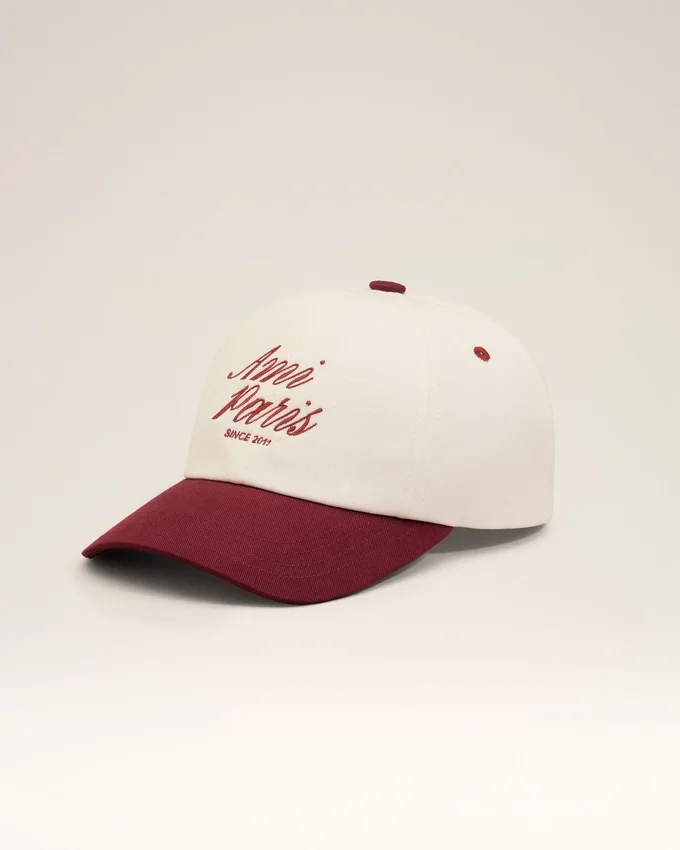 Red and White Bicolor Cotton Ami Paris Cap Red and White Bicolor Cotton Ami Paris Cap