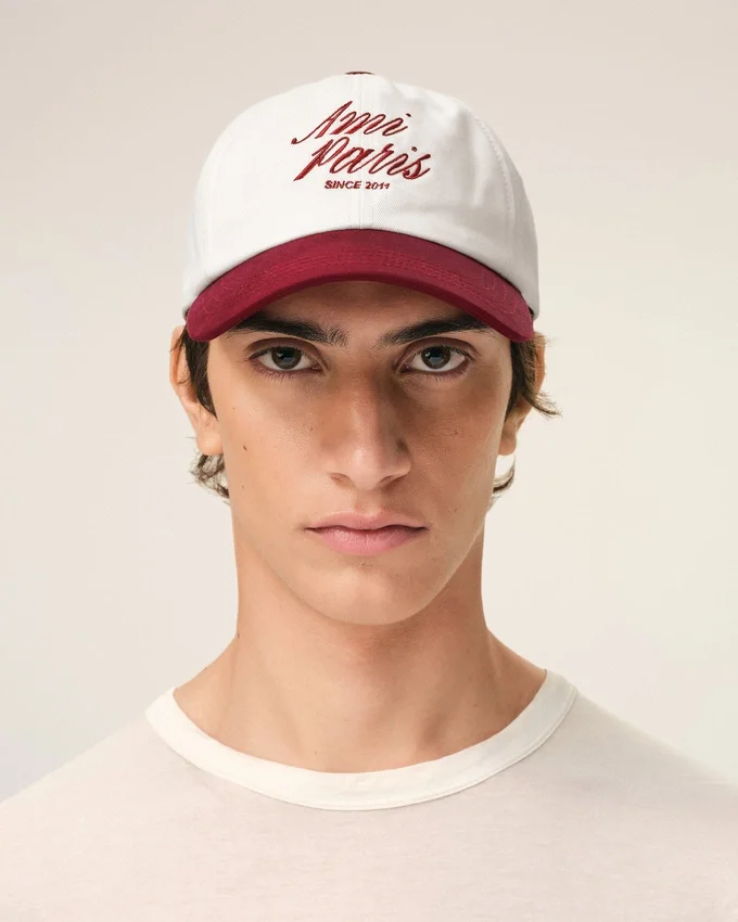 Red and White Bicolor Cotton Ami Paris Cap Red and White Bicolor Cotton Ami Paris Cap