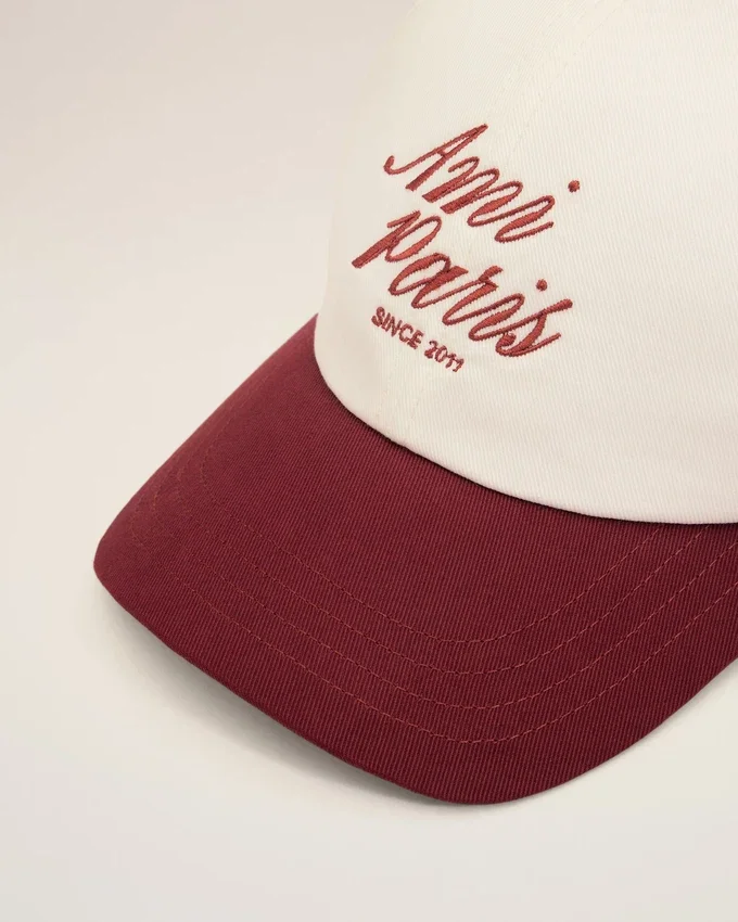 Red and White Bicolor Cotton Ami Paris Cap Red and White Bicolor Cotton Ami Paris Cap