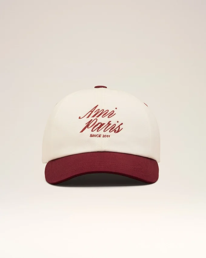 Red and White Bicolor Cotton Ami Paris Cap Red and White Bicolor Cotton Ami Paris Cap