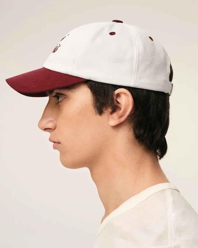 Red and White Bicolor Cotton Ami Paris Cap Red and White Bicolor Cotton Ami Paris Cap