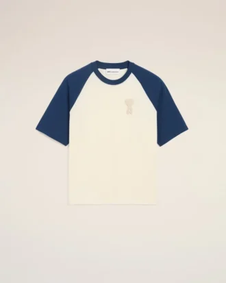 White and Blue Cotton Ami De Coeur Knitted Patch T-Shirt