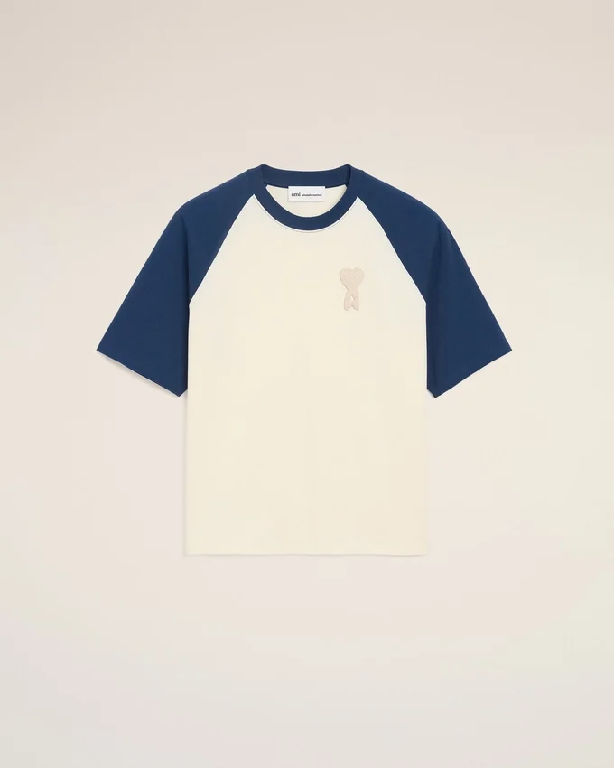 White and Blue Cotton Ami De Coeur Knitted Patch T-Shirt White and Blue Cotton Ami De Coeur Knitted Patch T-Shirt