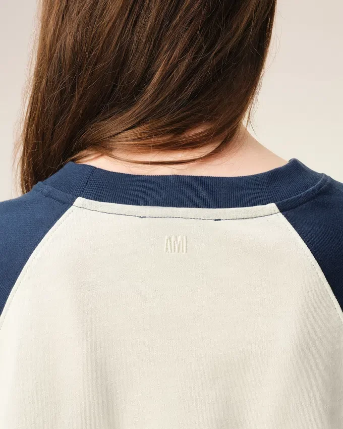 White and Blue Cotton Ami De Coeur Knitted Patch T-Shirt White and Blue Cotton Ami De Coeur Knitted Patch T-Shirt