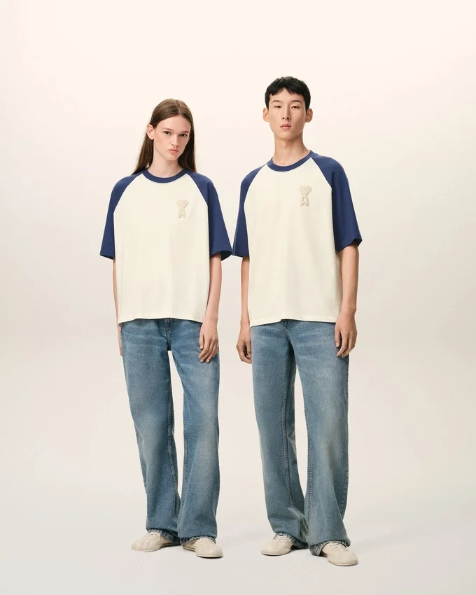 White and Blue Cotton Ami De Coeur Knitted Patch T-Shirt White and Blue Cotton Ami De Coeur Knitted Patch T-Shirt