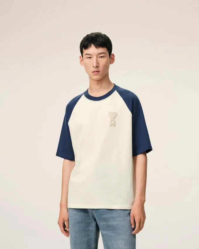 White and Blue Cotton Ami De Coeur Knitted Patch T-Shirt White and Blue Cotton Ami De Coeur Knitted Patch T-Shirt