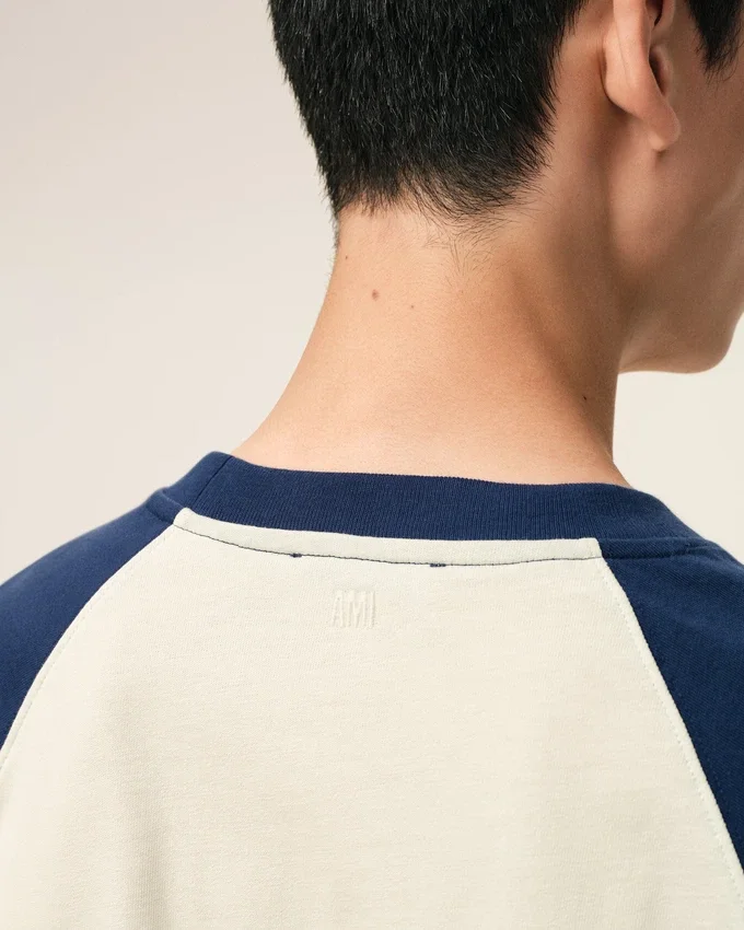 White and Blue Cotton Ami De Coeur Knitted Patch T-Shirt White and Blue Cotton Ami De Coeur Knitted Patch T-Shirt
