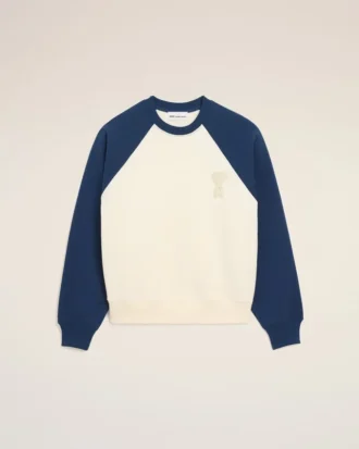 White and Blue Cotton Knitted Ami De Coeur Sweatshirt