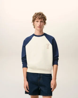 White and Blue Cotton Knitted Ami De Coeur Sweatshirt
