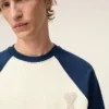 White and Blue Cotton Knitted Ami De Coeur Sweatshirt