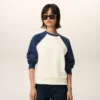White and Blue Cotton Knitted Ami De Coeur Sweatshirt