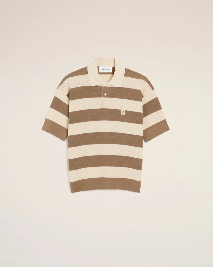 White and Brown Cotton Ami De Coeur Polo White and Brown Cotton Ami De Coeur Polo