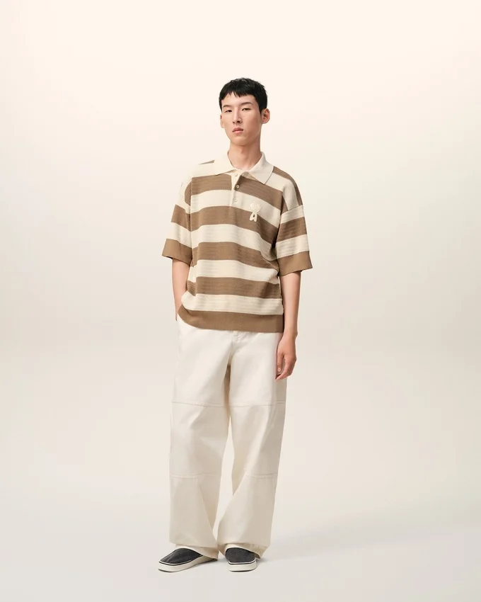 White and Brown Cotton Ami De Coeur Polo White and Brown Cotton Ami De Coeur Polo