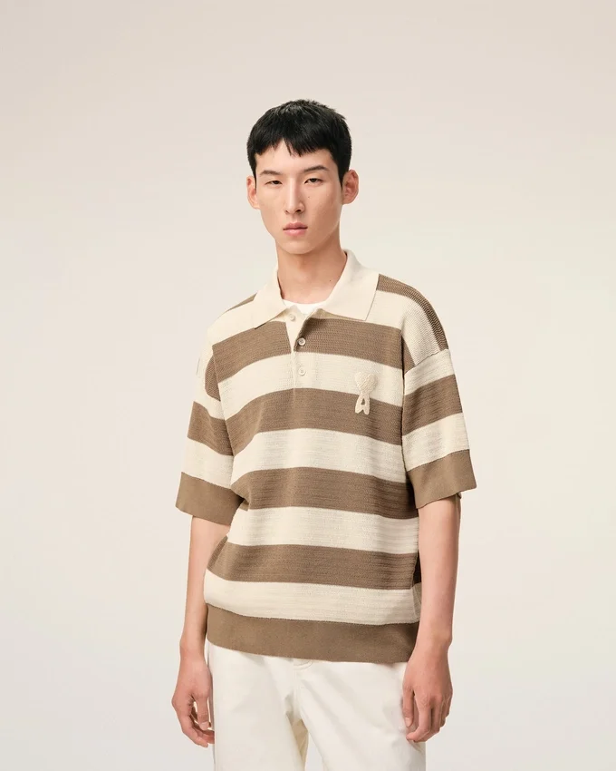 White and Brown Cotton Ami De Coeur Polo White and Brown Cotton Ami De Coeur Polo