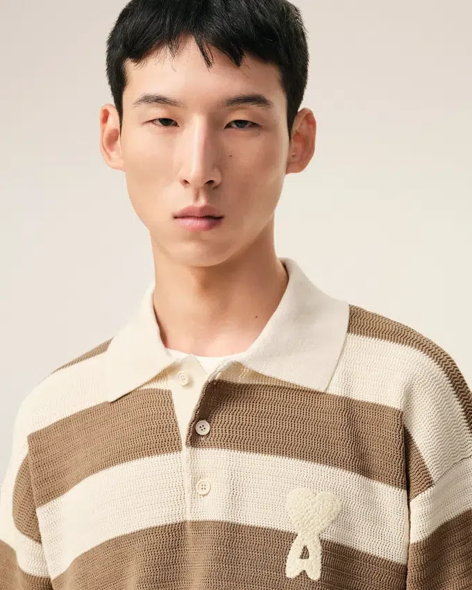 White and Brown Cotton Ami De Coeur Polo White and Brown Cotton Ami De Coeur Polo