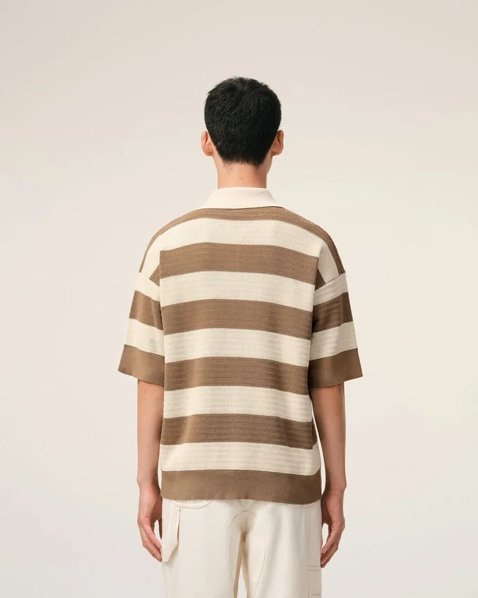 White and Brown Cotton Ami De Coeur Polo White and Brown Cotton Ami De Coeur Polo